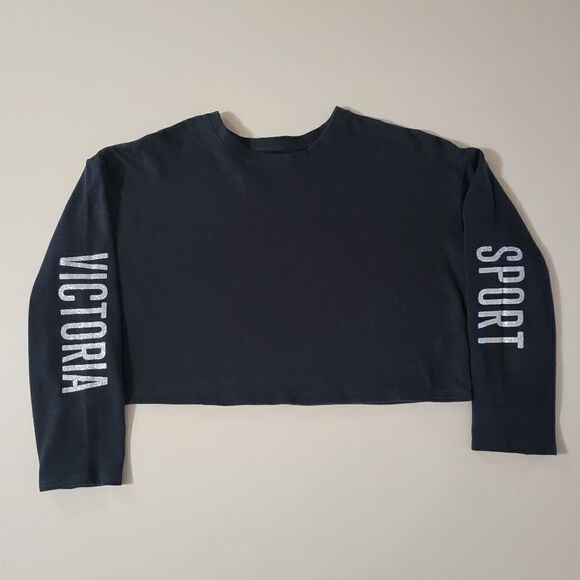 Victoria's Secret Black Crewneck Long Sleeve Cropped Sweatshirt - Picture 4 of 16
